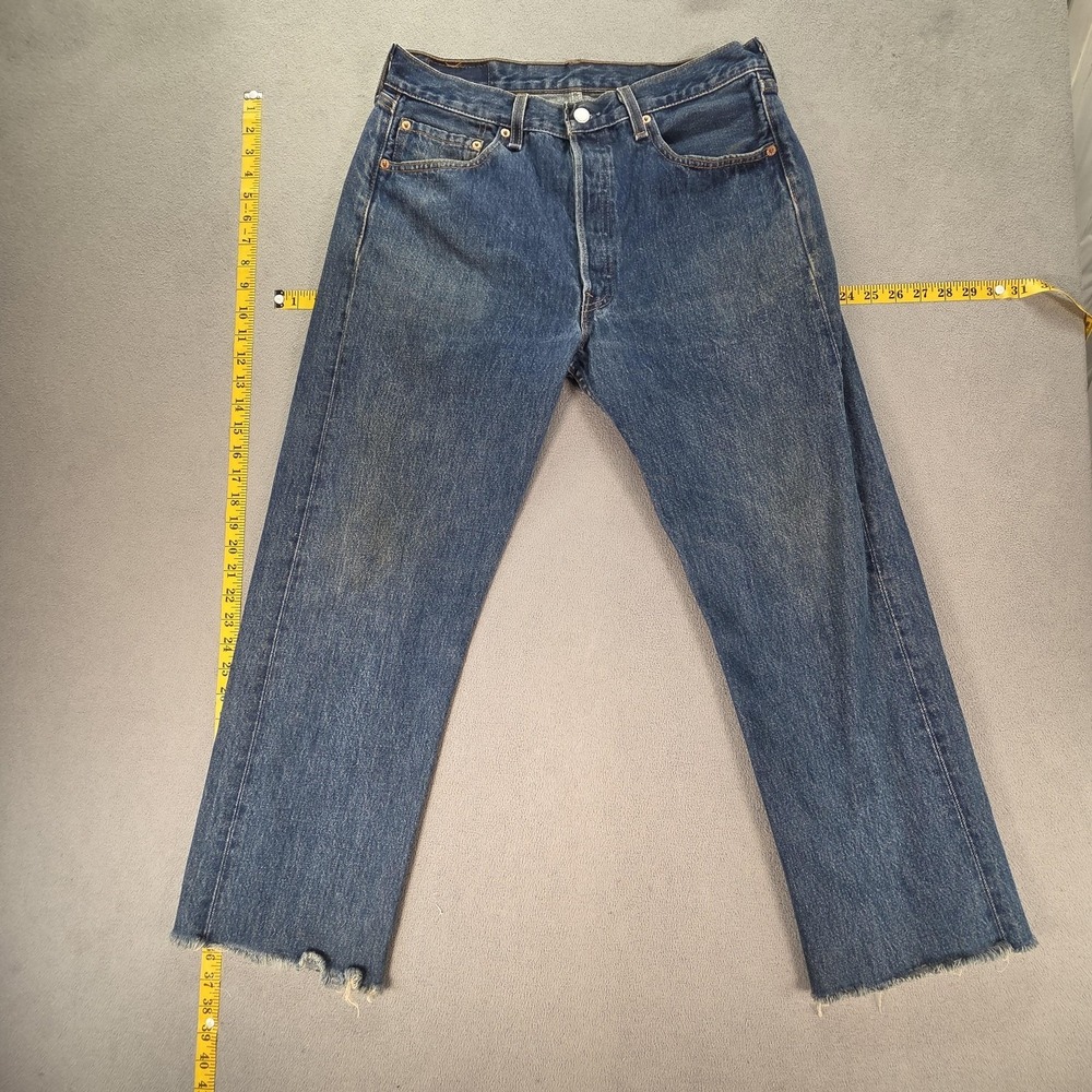 VTG Levis 501 Jeans Mens Blue Med Wash Straight Altered Hem Made USA Fits 30x27